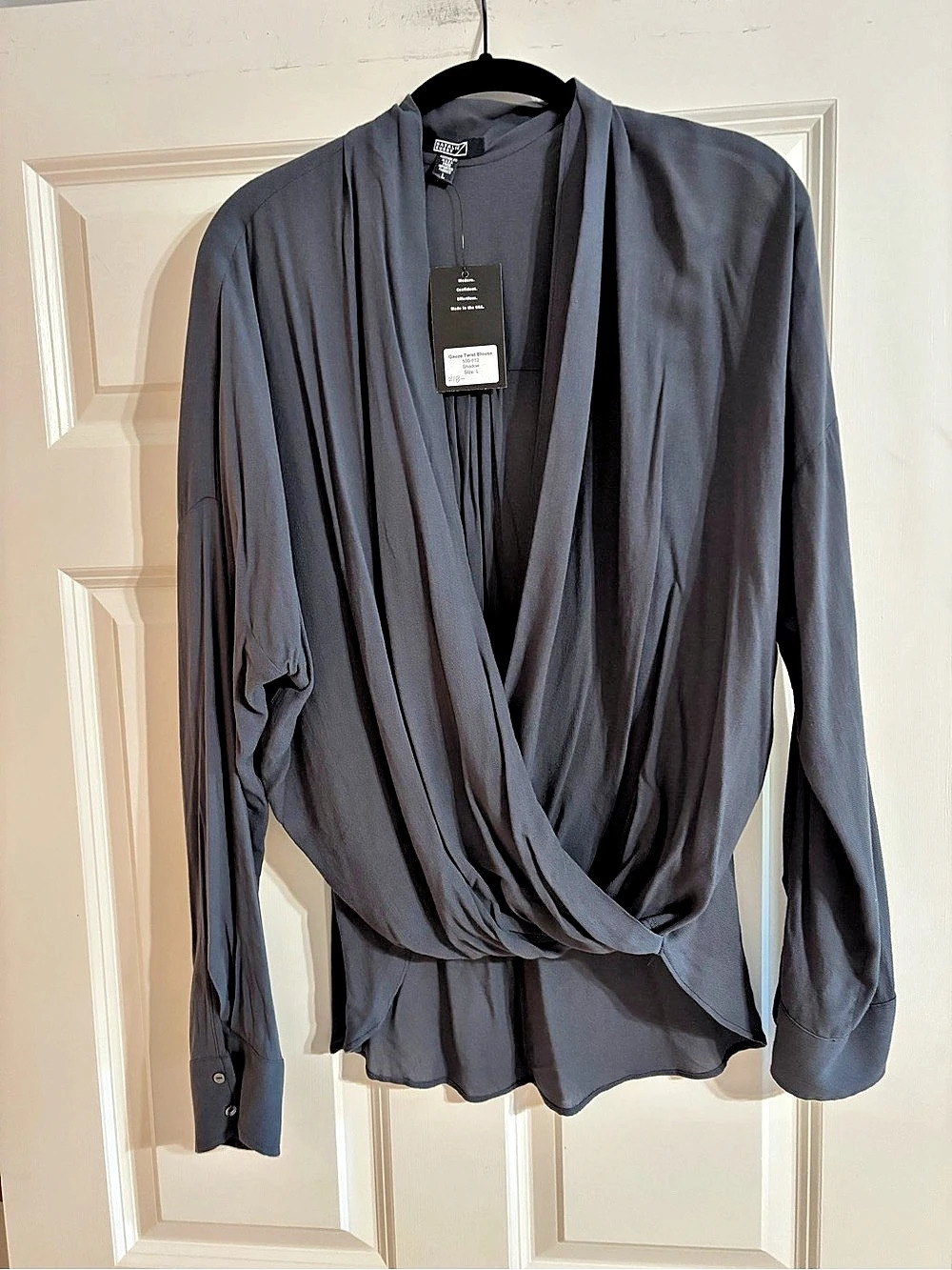 Natalie Busby Gauze Twist Blouse Gray Large